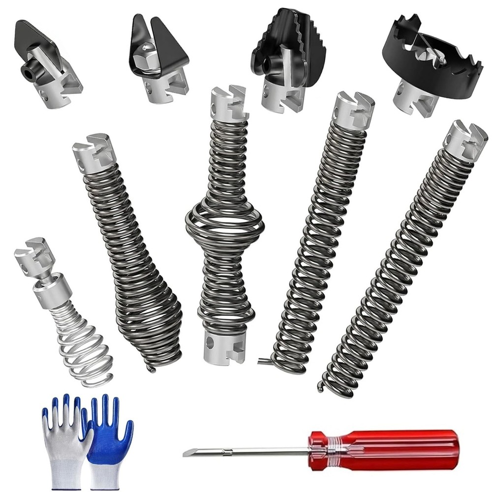 Drain Snake Drill Attachment Kit, 11-Piece Cutter Heads Silver