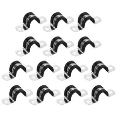 14Pcs 16mm(5/8&Prime;) Stainless Steel Rubber 2 Hole U-Tube Strap Clamp, Black