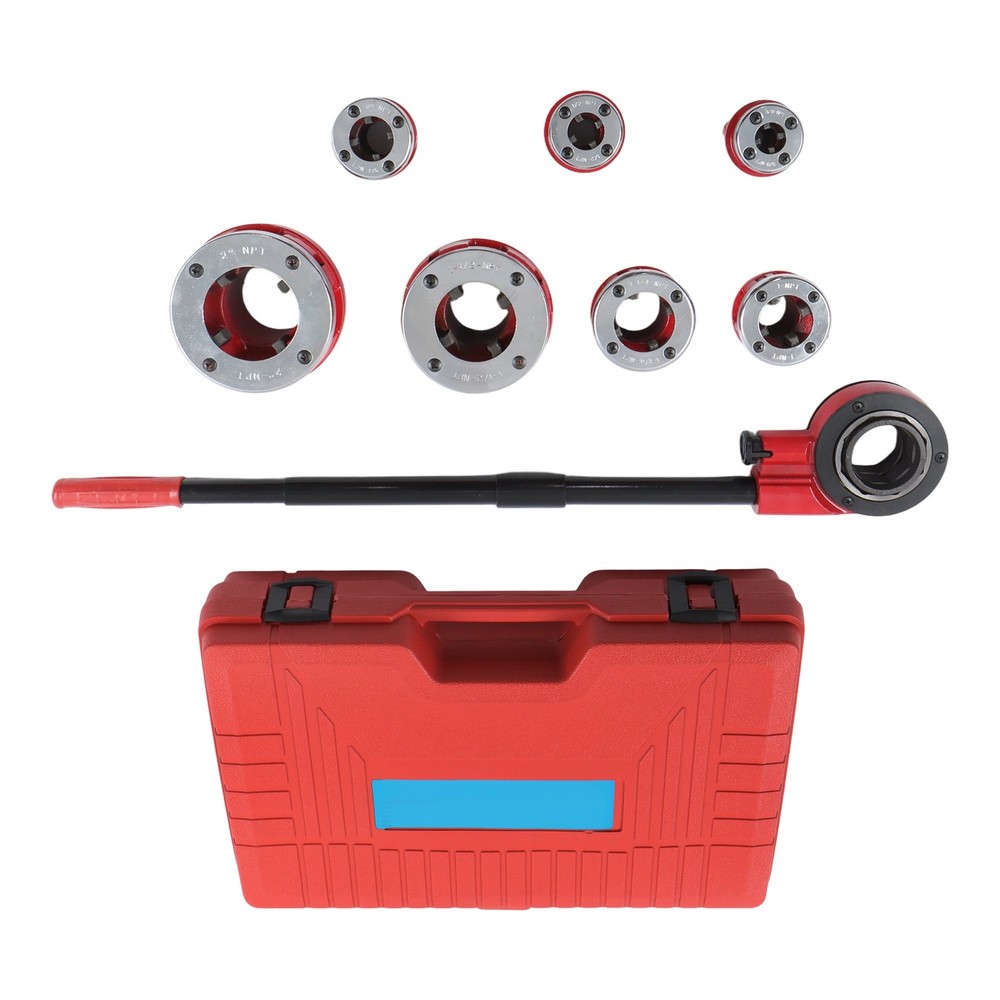 LABLT 7 Size Pipe Threader Threading 3/8&Prime; &ndash; 2&Prime; Die Dies Set w/ Handle Ratchet