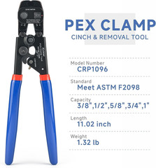 Ratchet PEX Cinch Tool with Removing Function for 3/8-In, 1/2-In, 3/4-In, 1-In S