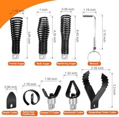 8-Piece Drain Snake Drill Attachment, Cutter and Auger Set, Compatible with 50FT