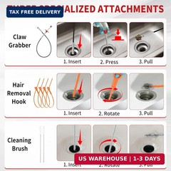 Drain Snake 35 Ft with Drill Attachment, Auto Feed 1/4 Inch Plumbing Snake for S