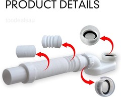 Bathtub Shower Drain Pipe, Low Profile Flat 1 1/2 P Trap Kit, Flexible White