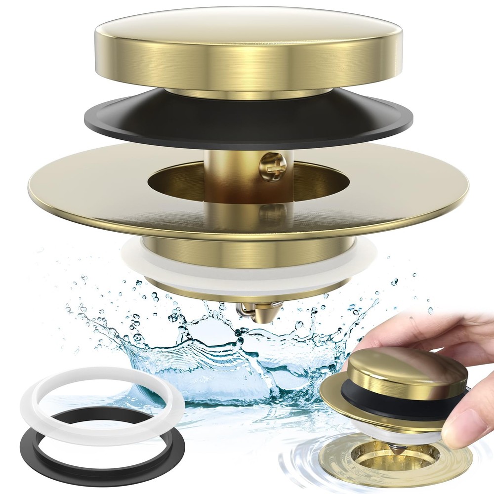 Brushed Gold Upgraded Tip Toe Tub Stopper, Universal Pop Up