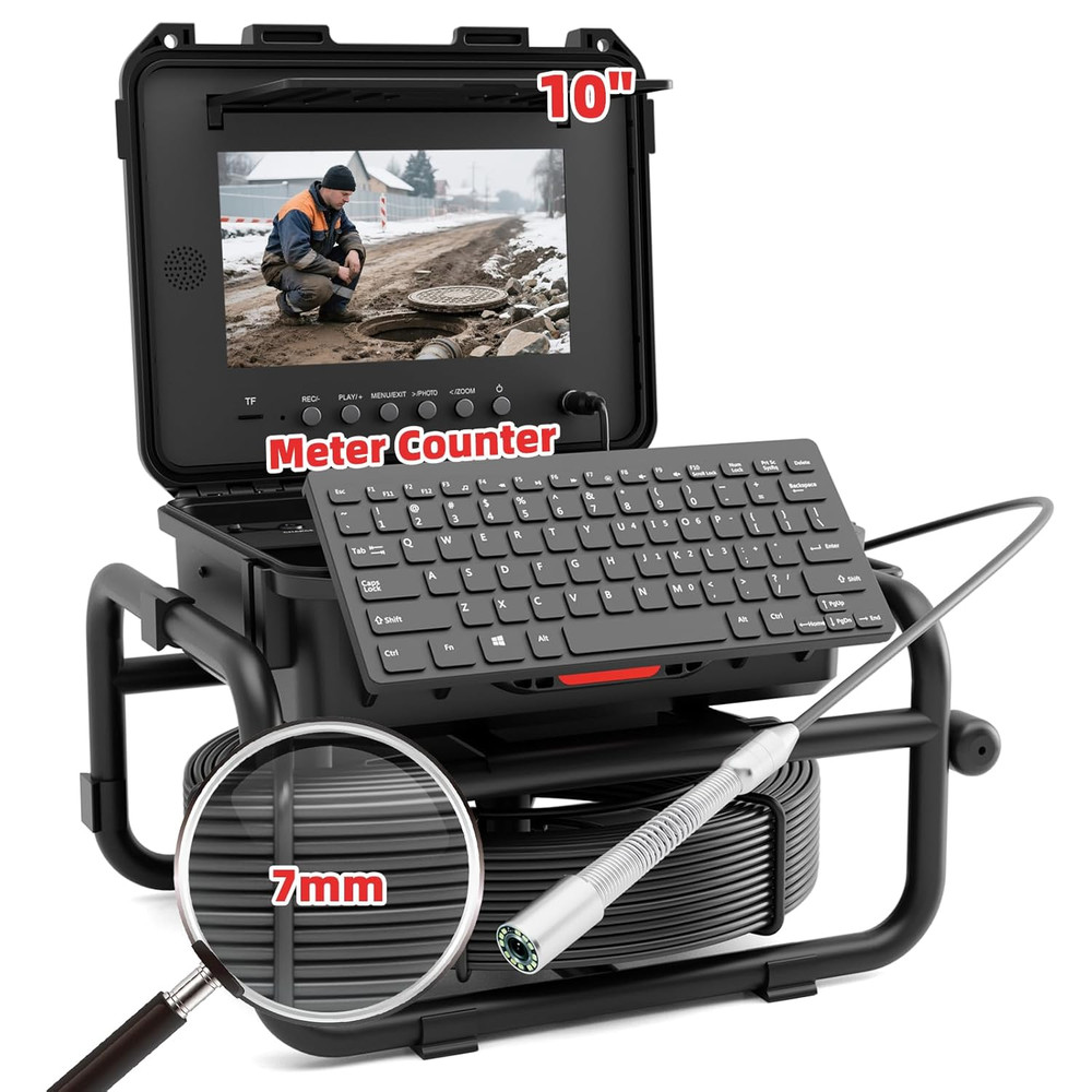 165FT Sewer Camera with 10&Prime; HD Screen, Audio, 32GB &ndash; Ideal for Plumbers
