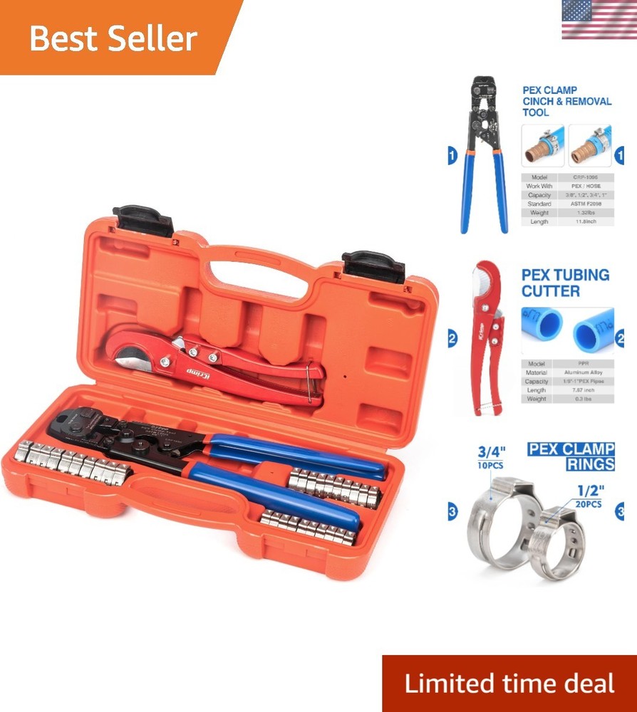 Ergonomic PEX Crimp Tool Kit with Stainless Steel Clamps for Ultimate Durability