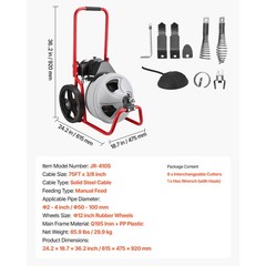 Uimoso 75 FT x 3/8 Inch Manual Sewer Snake Drain Cleaning Machine