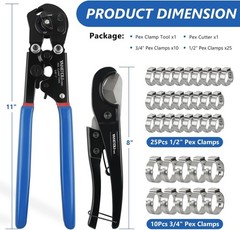 2 IN 1 Ratchet PEX Crimping Tool Kit Cinch & Remove Dual Function Suitable 3/8&Prime;