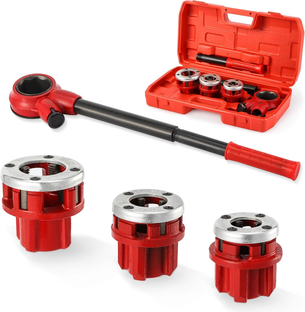 Pipe Threader Ratchet Kit， Manual Ratcheting Pipe Threading Tool Set with 3 NPT