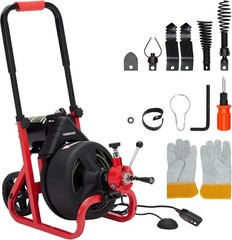 75FT x 1/2In Drain Cleaner Machine Electric Sewer Snake Auger Auto Feed 6 Cutter