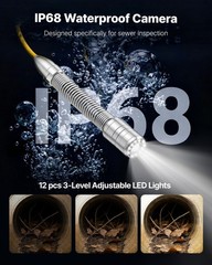 VEVOR Sewer Camera with WiFi 65.6ft/20m IP68 Drain Pipeline Camera 12 LED Lights