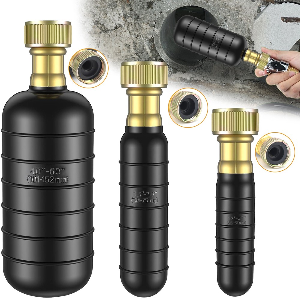3PCS Drain Cleaning Bladder Kit for 1&Prime;- 6&Prime; Pipes Water Pressure Unclogg for Sink