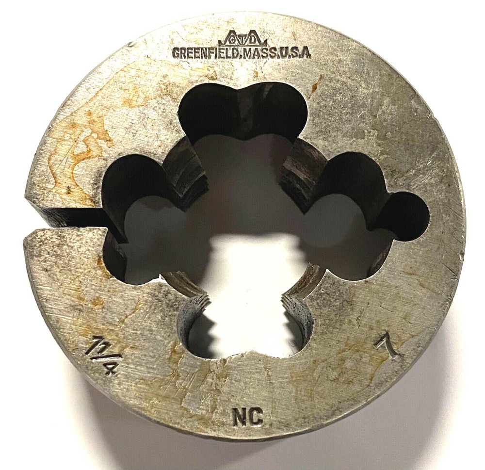 Greenfield 1-1/4&Prime;-7 Round Adjustable Split Die Carbon Steel 3&Prime; Diameter USA Made