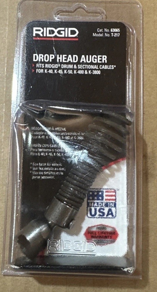 Ridgid 63065 T-217 4&Prime; Drum Cable Drop Head Auger for K-400 & K-3800 Drum Machine