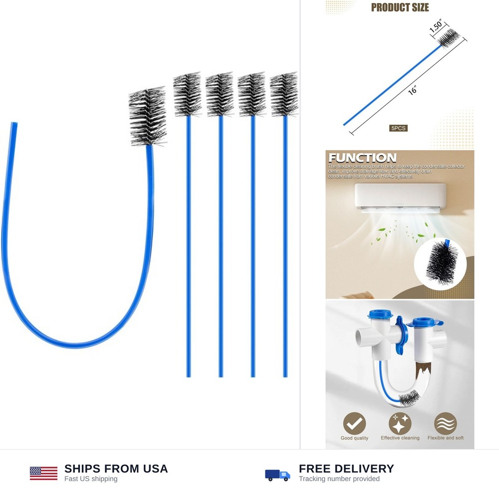 16-Inch Flexible AC Drain Line Cleaning Brush, 5-Pack, for Condensate P-Trap &hellip;