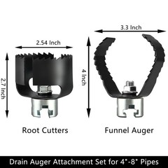Drain Auger Cutter Set 3 Piece 1 3/16in 30mm For 48in Pipe Cleaning Grease Root
