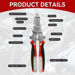 Foldable Heavy Duty 16-in-1 Wire Stripper with 12-250V Voltage Tester, Electrici