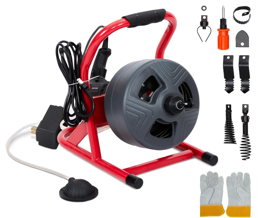 M&aacute;quina desatascadora el&eacute;ctrica 50FT 5/16&Prime;, 6 cuchillas, 3/4-3&Prime; tubos