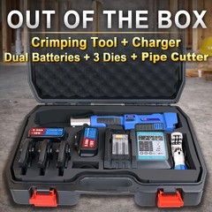 AMZCNC 18V Press Tool Electric Pipe Crimper Copper 1/2 3/4 1in Kit Pro Cyan