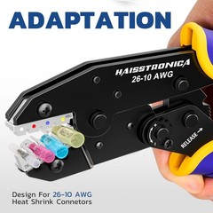 Ratchet Wire Terminal Crimper Tool for Heat Shrink Connectors AWG 26-10, HS-8327