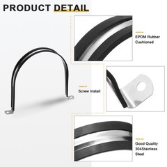 14Pcs 150mm(5-29/32&Prime;) Stainless Steel Rubber 2 Hole U-Tube Strap Clamp, Black