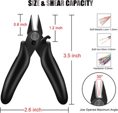 3.5in Mini Wire Cutter Flush Cutters Micro Snips w/ Lock Spring Black