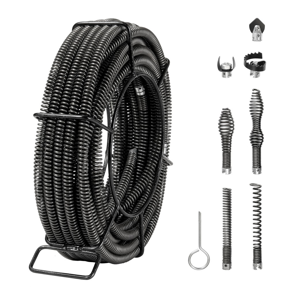 VEVOR Sectional Drain Cleaning Cable 66FTx5/8In & 7 Cutters for 0.8&Prime;-3.9&Prime; Pipes
