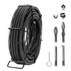 VEVOR Sectional Drain Cleaning Cable 66FTx5/8In & 7 Cutters for 0.8&Prime;-3.9&Prime; Pipes