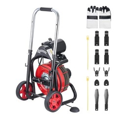 Electric Drain Auger: 100ft Solid Core Steel Cable, 2&Prime;-4&Prime; Pipes, Auto Feed