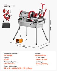 VEVOR Electric Pipe Threader Machine 900W 2-Speed Threading Cutter 1/2&Prime; to 4&Prime;