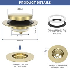 Brushed Gold Upgraded Tip Toe Tub Stopper, Universal Pop Up