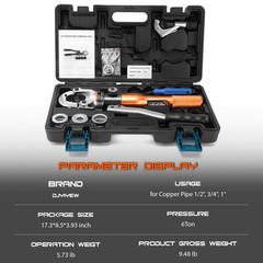 Copper Pipe Crimping Tool &ndash; with 1/2&Prime;, 3/4&Prime;, 1&Prime;, Silver With Black Handles