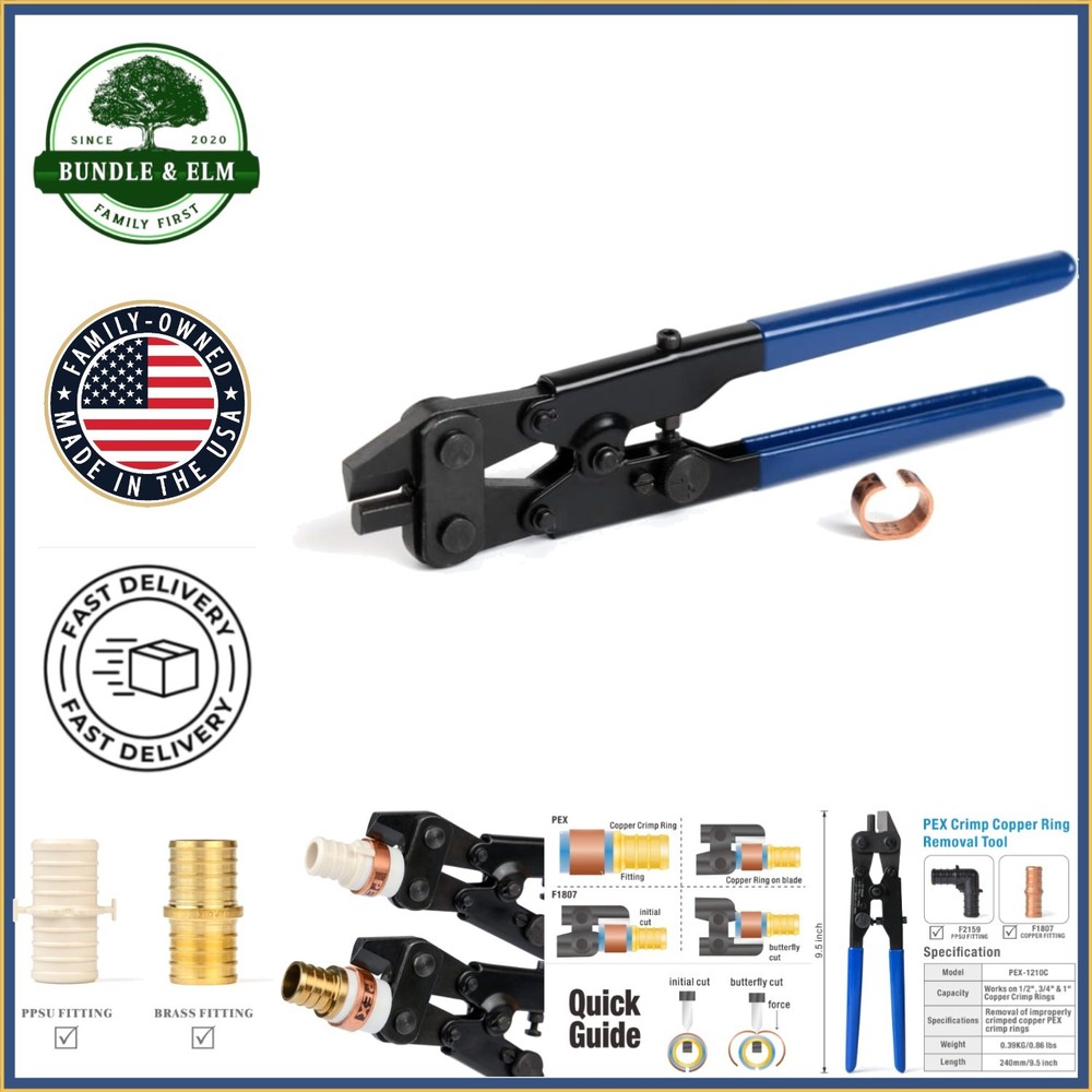 Ergonomic PEX Crimp Ring Tool for 1/2 to 1-Inch Copper Fittings, Lightweight