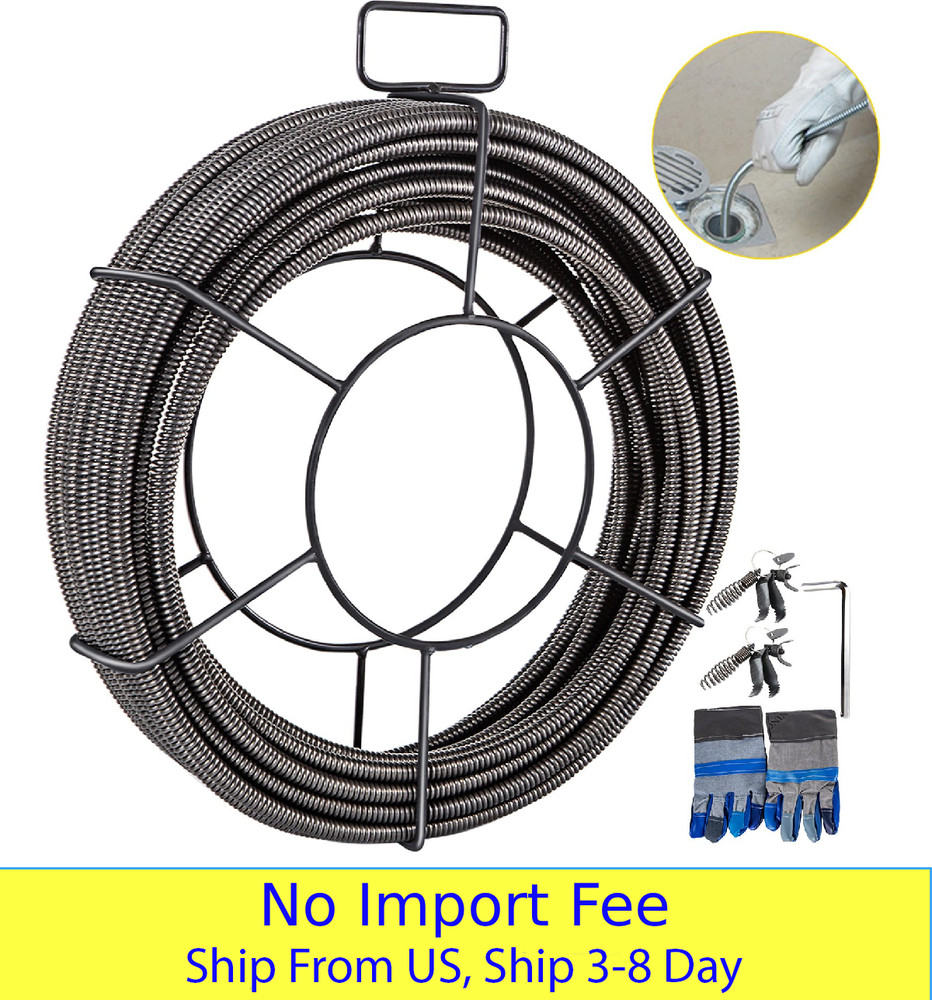 50FT x 1/2in Drain Cleaning Cable Sewer Auger Snake Solid Core Pipe Cleaner