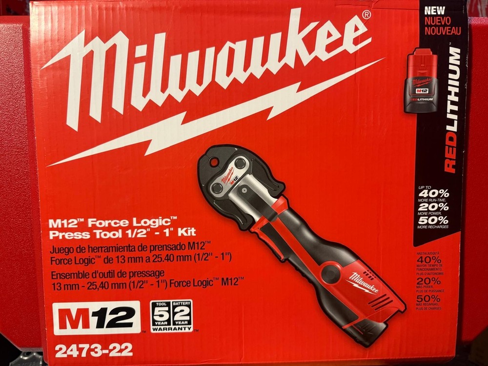 Milwaukee M12 Force Logic Press Tool Kit 2473-22 Copper 1/2&Prime;-1&Prime; Clamp