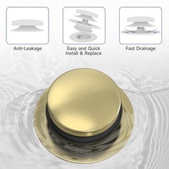 Brushed Gold Upgraded Tip Toe Tub Stopper, Universal Pop Up