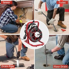 75Ft x1/2In Drain Cleaner Electric Sewer Snake Cleaning Machine Auger Auto Feed