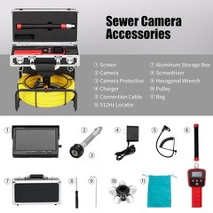 Sewer Camera, Drain Camera with 512Hz Locator and DVR-12 LEDs, 32GB SD Card