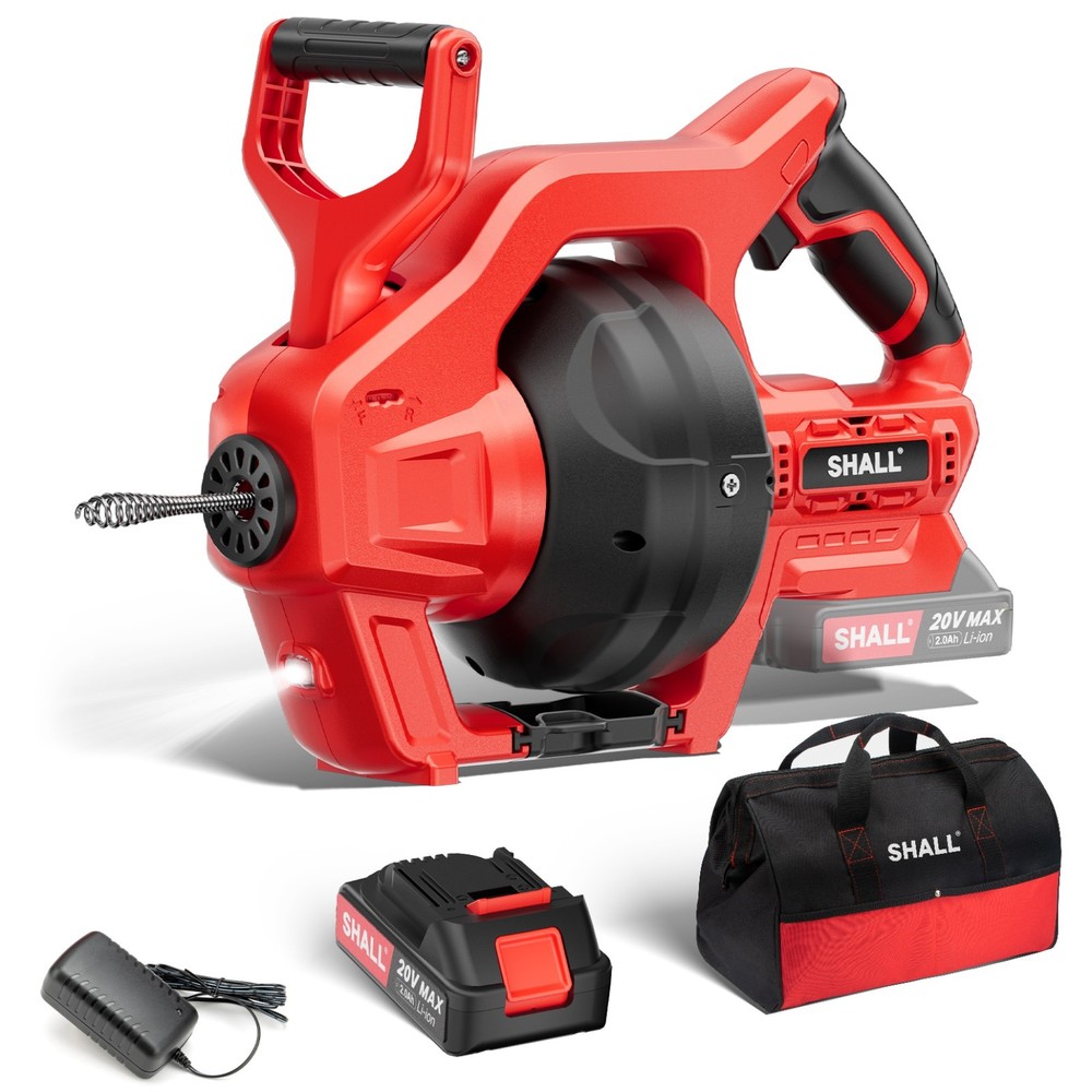 SHALL 20V Cordless Drain Auger, for 3/4&rsquo;&rsquo;-2&rsquo;&rsquo; Sewer Pipe, Sink Toilet Bathroom