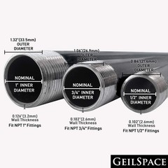 GeilSpace 3/4&Prime; &times; 12&Prime; Heavy Duty Pre-Cut Grey Metal Pipe, &times; 12&Prime;, Gray