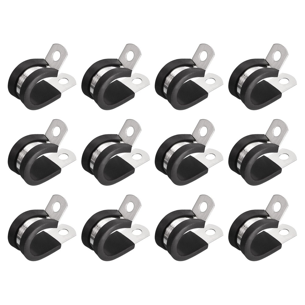 12Pcs 5/8&Prime; Cable Clamp R Shape Stainless Steel Rubber Cushioned Pipe Strap