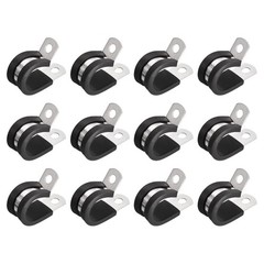 12Pcs 5/8&Prime; Cable Clamp R Shape Stainless Steel Rubber Cushioned Pipe Strap