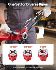 VEVOR Ratchet Pipe Threader Kit Pipes Threader Set with 1/2&Prime; 3/4&Prime; 1&Prime; BSPT Dies