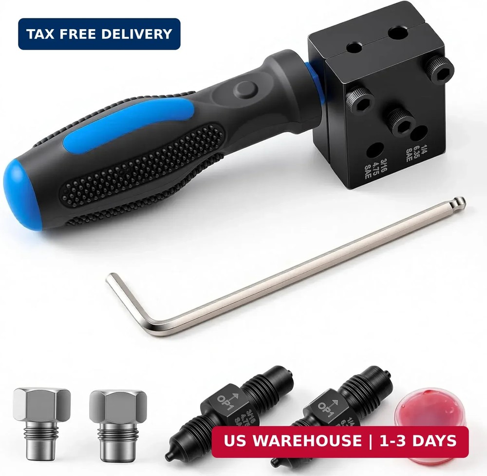 Brake Line Flaring Tool Kit 7-Piece, 3/16&Prime; 1/4&Prime; SAE Double & Bubble Flare Tool,