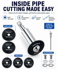 Inside Pipe Cutter for PVC Pipe with 5 Replacement Saw Blades, 1/4 Inch Hex Shan
