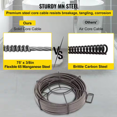 Drain Cleaning Cable 75 Ft. X 3/8 In. Solid Core Cable Sewer Cable Drain Auger C