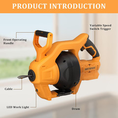Cordless Drain Auger Compatible with Dewalt 20V Battery, 24 FT Replaceable Auto-