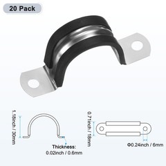 20-Pack Cable Clamps, 30 mm 304 Stainless Steel Rubber U Shape for Tube