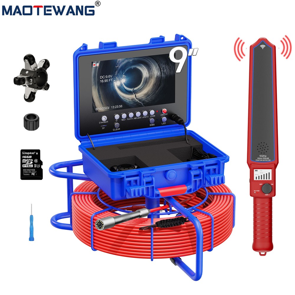 9&Prime; 50m Sewer Pipe Inspection Camera w/ 512hz Locator Meter Counter Self Leveling