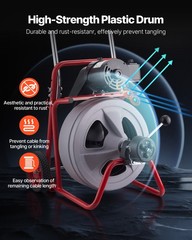 VEVOR Drain Cleaner Machine 75FT x 3/8 Inch Auto Feed with Wheels & 8 Cutters